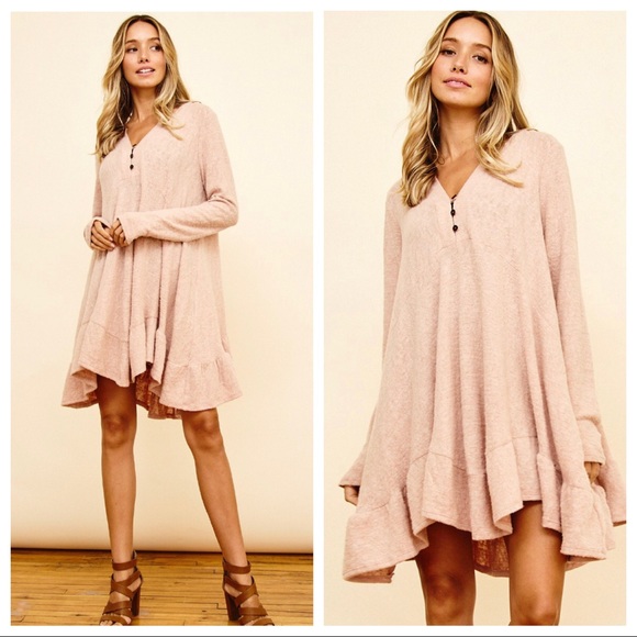So Soft Cozy And Comfy Ruffle Hem Solid Tunic Dress - Picture 4 of 5